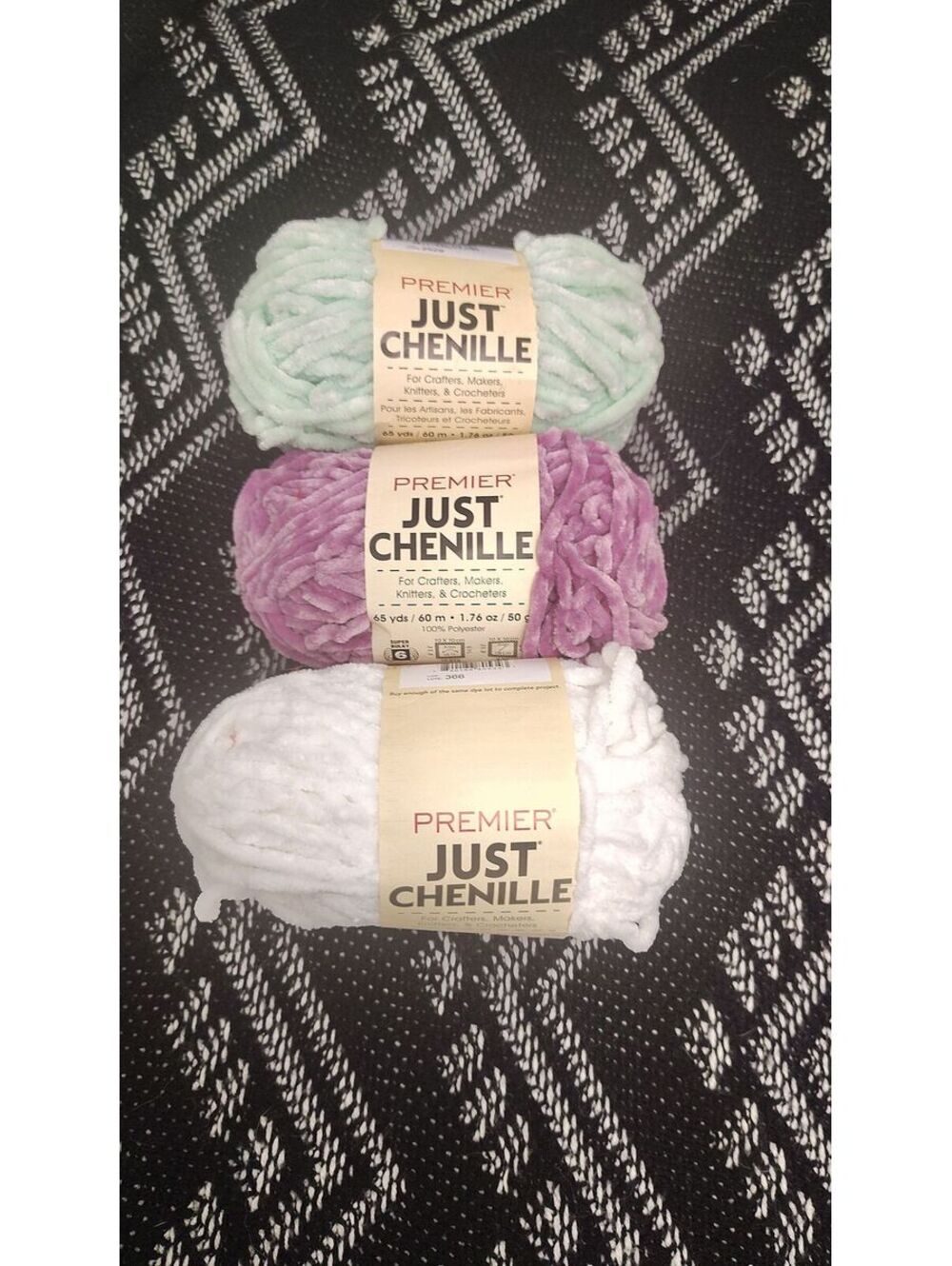 Premier Just Chenille Yarn Lot 3 Mint Light Mauve White Super Bulky 6